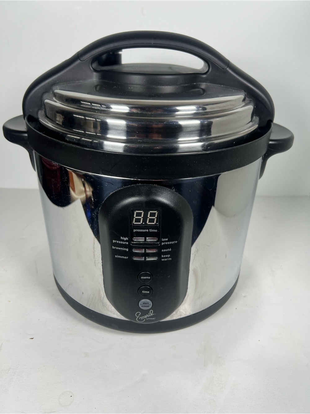 Stainless Steel Electric Pressure Cooker with Black Accents
